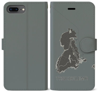 【田代島（宮城県）】地図柄iPhoneケース（手帳タイプ）モノトーン・iPhone 8Plus /7Plus / 6sPlus / 6Plus 用