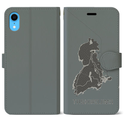 【田代島（宮城県）】地図柄iPhoneケース（手帳タイプ）モノトーン・iPhone XR 用