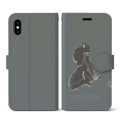 【田代島（宮城県）】地図柄iPhoneケース（手帳タイプ）モノトーン・iPhone XS / X 用