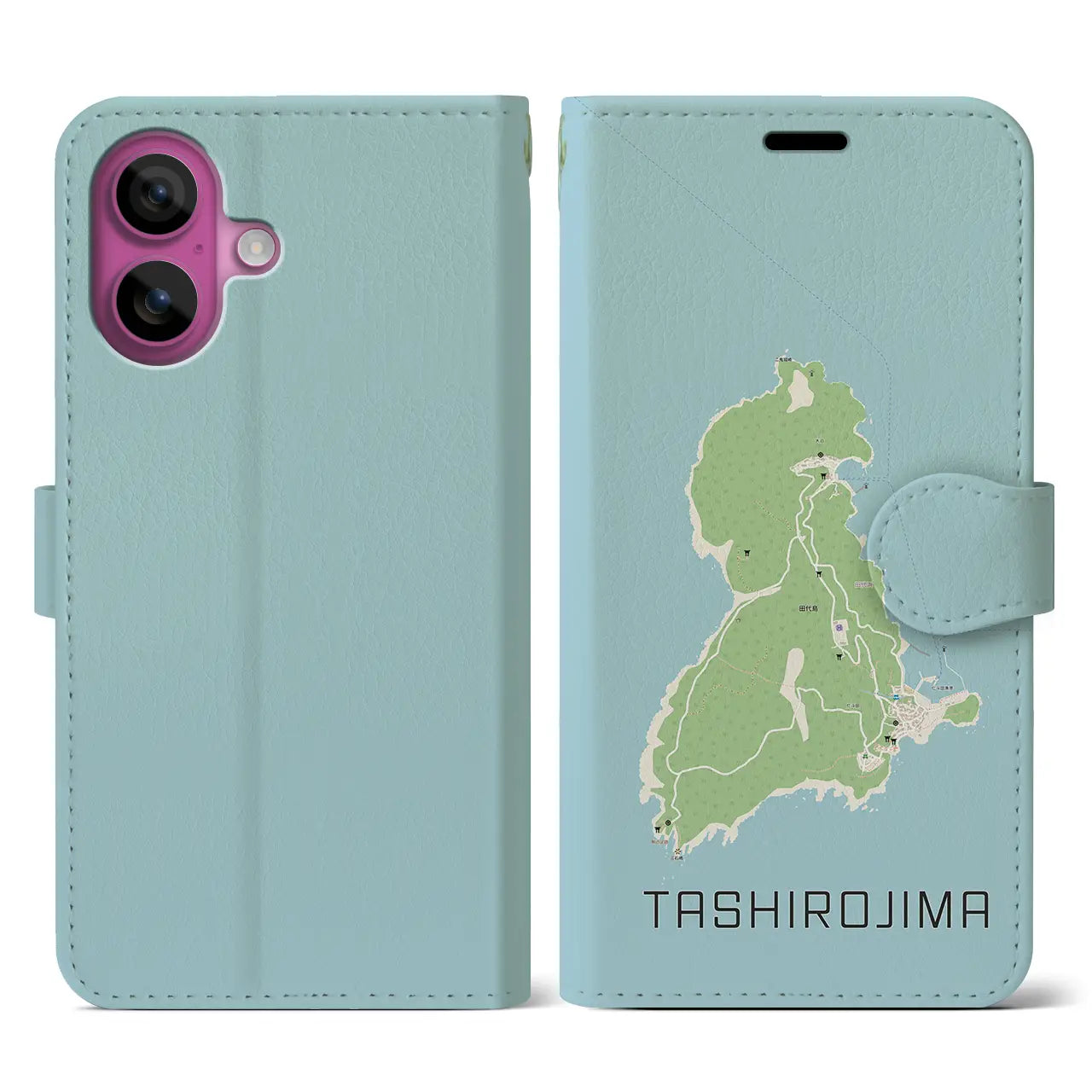 【田代島（宮城県）】地図柄iPhoneケース（手帳タイプ）ナチュラル・iPhone 16 Pro 用