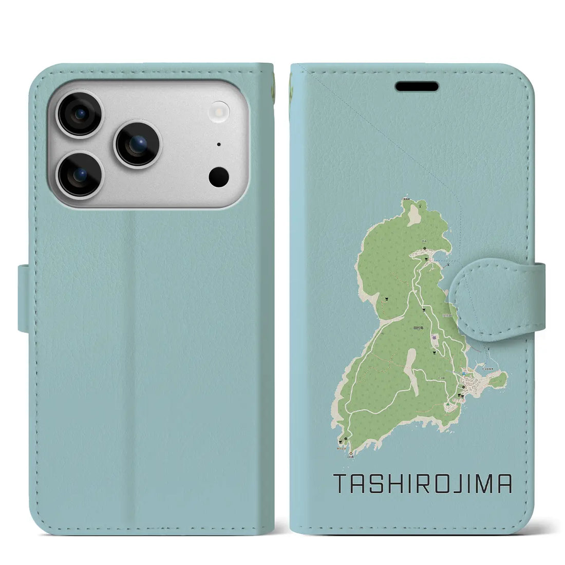 【田代島(宮城県)】地図柄iPhoneケース(手帳タイプ)モノトーン・iPhone 17 Pro Max 用