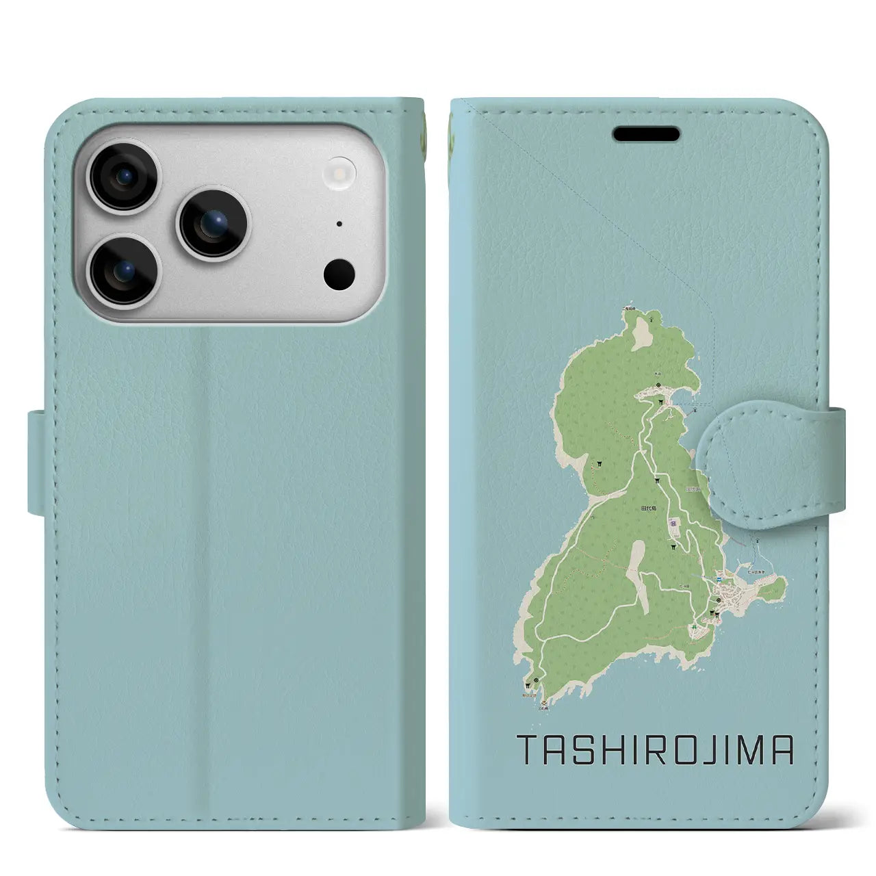 【田代島（宮城県）】地図柄iPhoneケース（手帳タイプ）モノトーン・iPhone 17 Pro Max 用