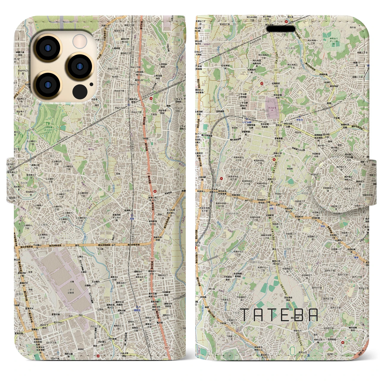 【立場（神奈川県）】地図柄iPhoneケース（手帳タイプ）
