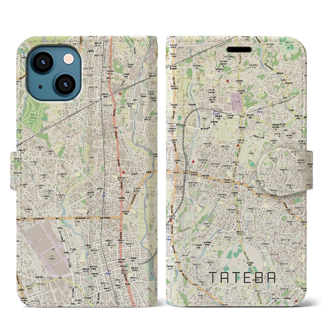 【立場（神奈川県）】地図柄iPhoneケース（手帳タイプ）