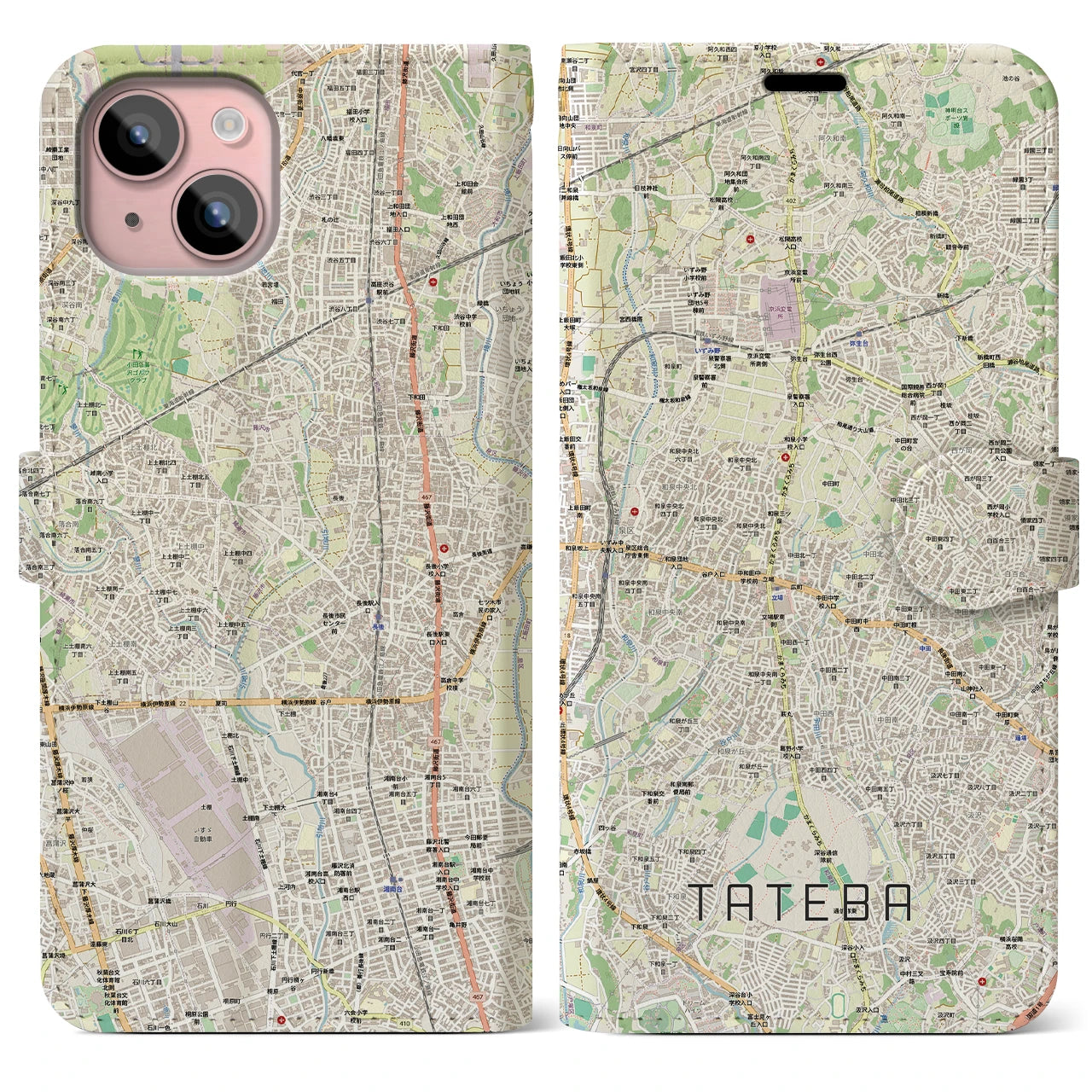 【立場（神奈川県）】地図柄iPhoneケース（手帳タイプ）