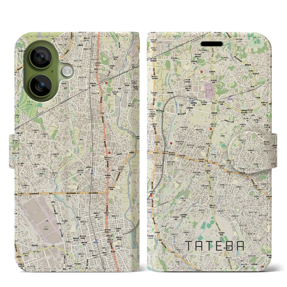 【立場（神奈川県）】地図柄iPhoneケース（手帳タイプ）モノトーン・iPhone 17 Pro Max 用