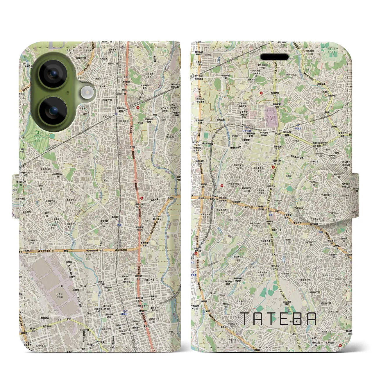 【立場（神奈川県）】地図柄iPhoneケース（手帳タイプ）モノトーン・iPhone 17 Pro Max 用