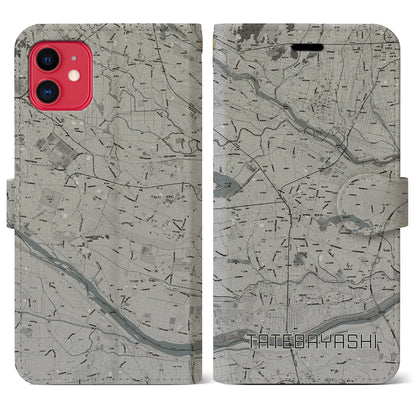 【館林（群馬県）】地図柄iPhoneケース（手帳タイプ）モノトーン・iPhone 11 用