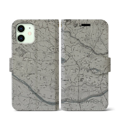 【館林（群馬県）】地図柄iPhoneケース（手帳タイプ）モノトーン・iPhone 12 mini 用