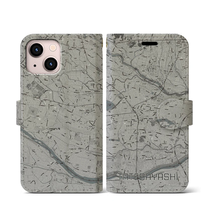 【館林（群馬県）】地図柄iPhoneケース（手帳タイプ）モノトーン・iPhone 13 mini 用