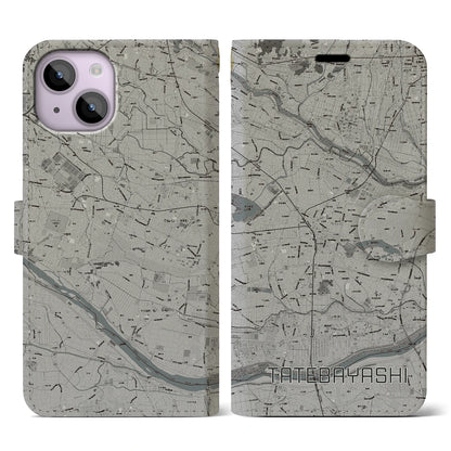 【館林（群馬県）】地図柄iPhoneケース（手帳タイプ）モノトーン・iPhone 14 用