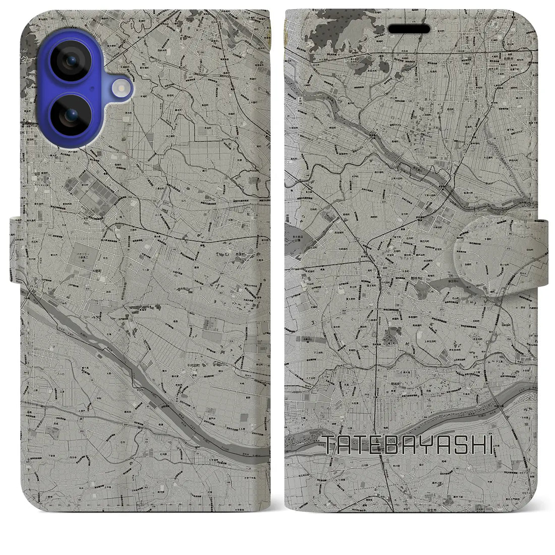 【館林(群馬県)】地図柄iPhoneケース(手帳タイプ)モノトーン・iPhone 16 Pro Max 用