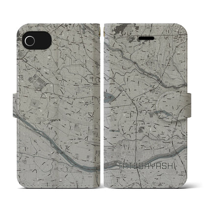 【館林（群馬県）】地図柄iPhoneケース（手帳タイプ）モノトーン・iPhone SE（第3 / 第2世代） / 8 / 7 / 6s / 6 用