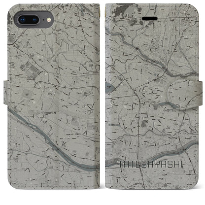 【館林（群馬県）】地図柄iPhoneケース（手帳タイプ）モノトーン・iPhone 8Plus /7Plus / 6sPlus / 6Plus 用