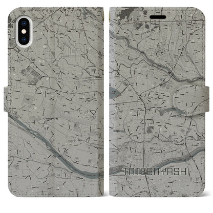 【館林（群馬県）】地図柄iPhoneケース（手帳タイプ）モノトーン・iPhone XS Max 用