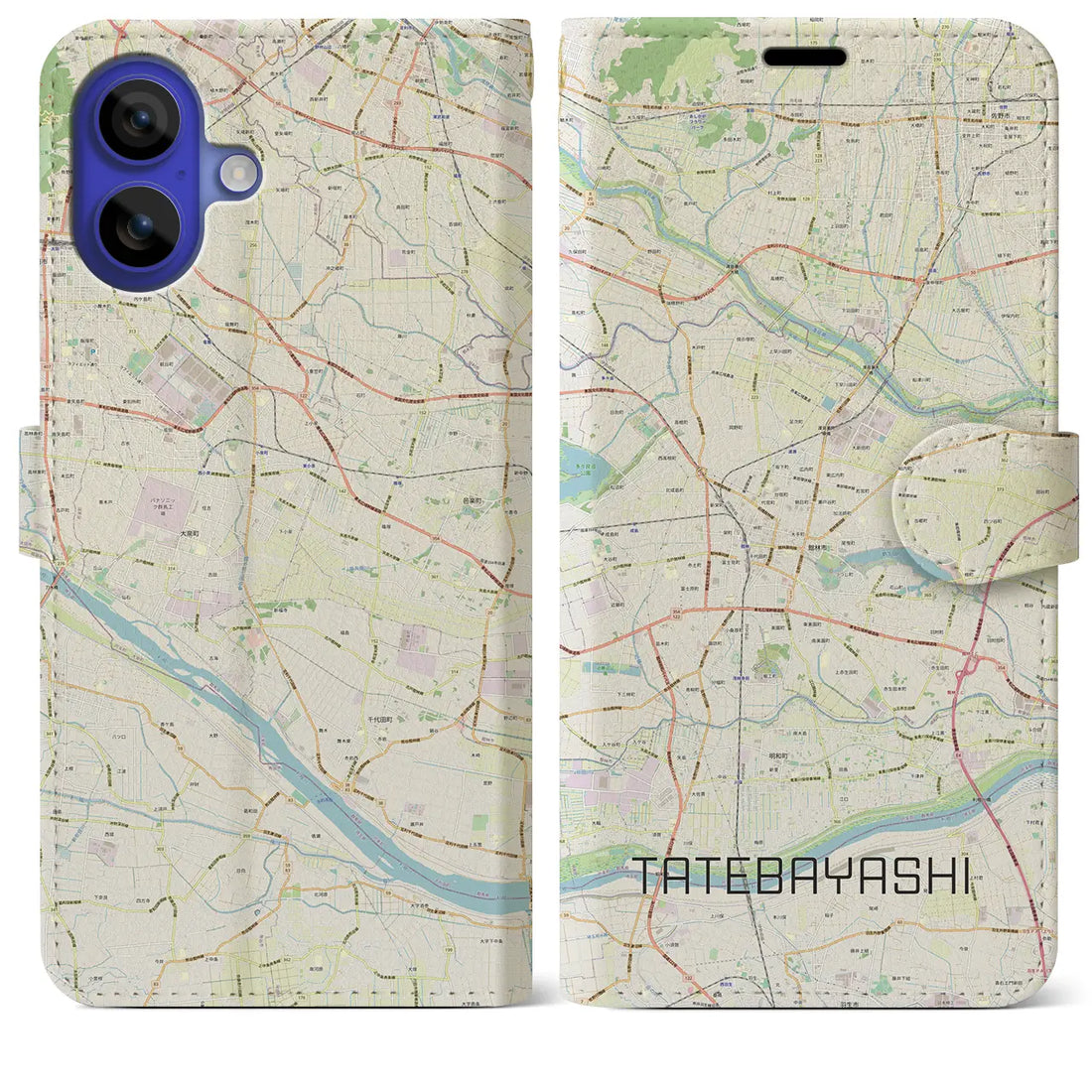 【館林（群馬県）】地図柄iPhoneケース（手帳タイプ）ナチュラル・iPhone 16 Pro Max 用