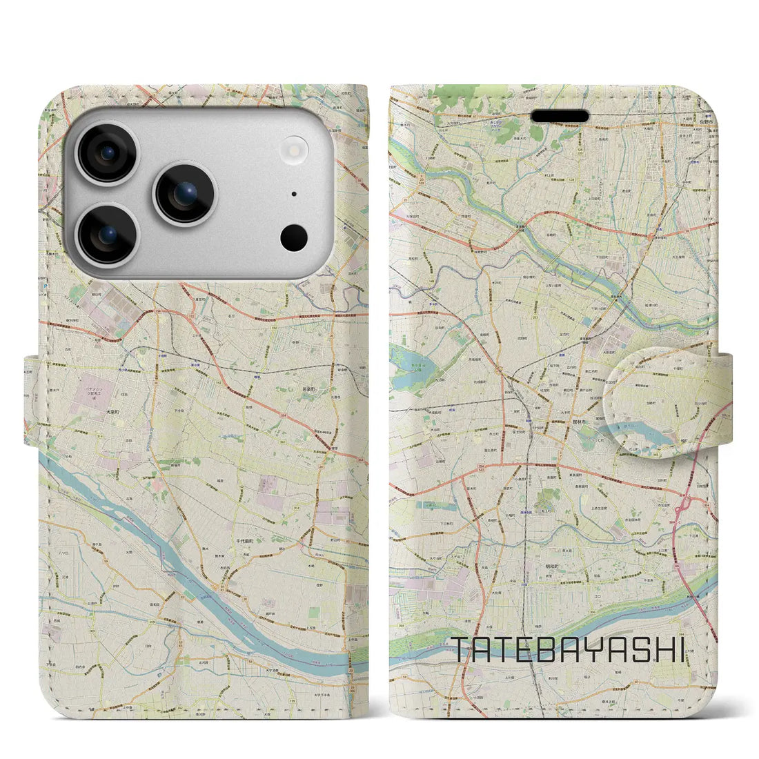 【館林(群馬県)】地図柄iPhoneケース(手帳タイプ)モノトーン・iPhone 17 Pro Max 用