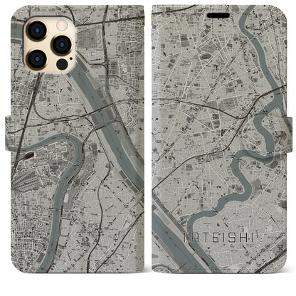 【立石】地図柄iPhoneケース（手帳両面タイプ・モノトーン）iPhone 12 Pro Max 用