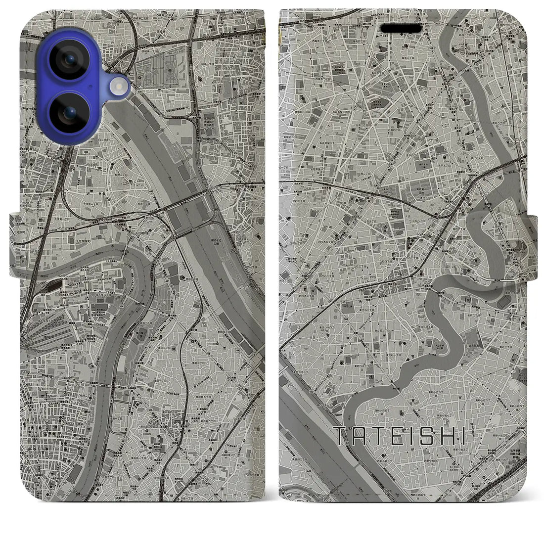 【立石（東京都）】地図柄iPhoneケース（手帳タイプ）モノトーン・iPhone 16 Pro Max 用