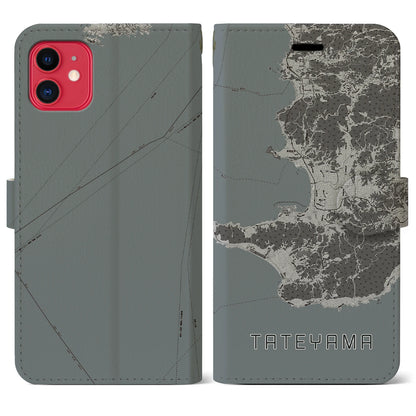 【館山2（千葉県）】地図柄iPhoneケース（手帳タイプ）モノトーン・iPhone 11 用