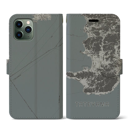 【館山2（千葉県）】地図柄iPhoneケース（手帳タイプ）モノトーン・iPhone 11 Pro 用