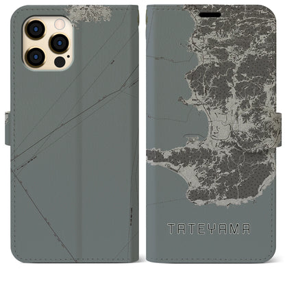 【館山2（千葉県）】地図柄iPhoneケース（手帳タイプ）モノトーン・iPhone 12 Pro Max 用