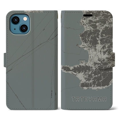 【館山2（千葉県）】地図柄iPhoneケース（手帳タイプ）モノトーン・iPhone 13 用