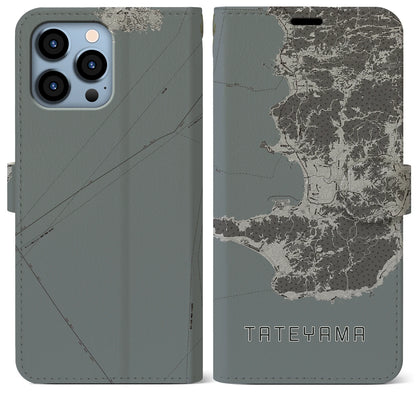 【館山2（千葉県）】地図柄iPhoneケース（手帳タイプ）モノトーン・iPhone 13 Pro Max 用