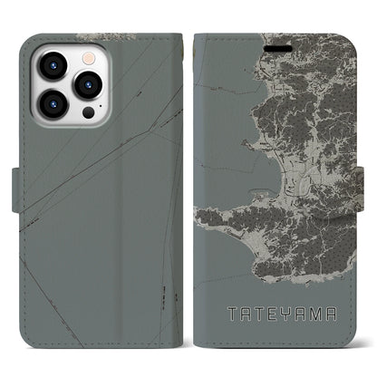 【館山2（千葉県）】地図柄iPhoneケース（手帳タイプ）モノトーン・iPhone 13 Pro 用