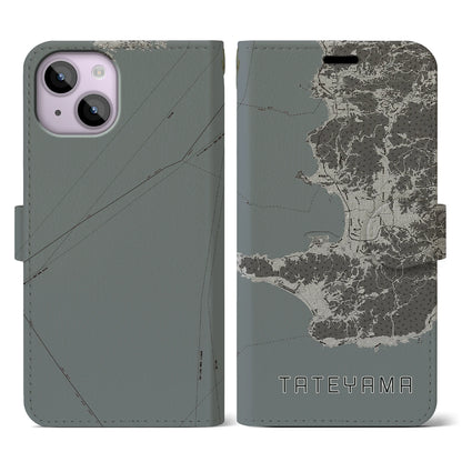 【館山2（千葉県）】地図柄iPhoneケース（手帳タイプ）モノトーン・iPhone 14 用