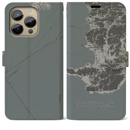 【館山2（千葉県）】地図柄iPhoneケース（手帳タイプ）モノトーン・iPhone 14 Pro Max 用