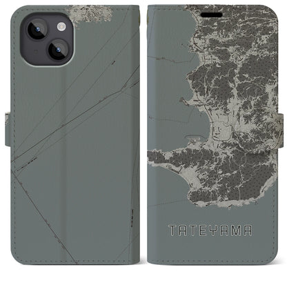 【館山2（千葉県）】地図柄iPhoneケース（手帳タイプ）モノトーン・iPhone 14 Plus 用