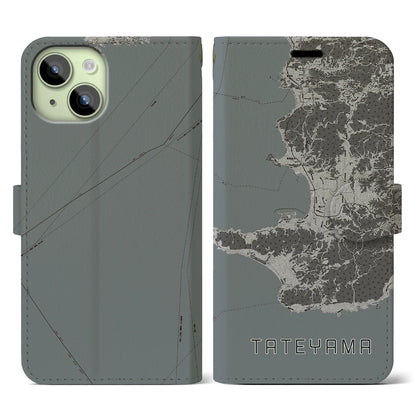 【館山2（千葉県）】地図柄iPhoneケース（手帳タイプ）モノトーン・iPhone 15 用