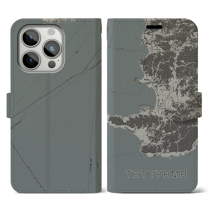 【館山2（千葉県）】地図柄iPhoneケース（手帳タイプ）モノトーン・iPhone 15 Pro 用