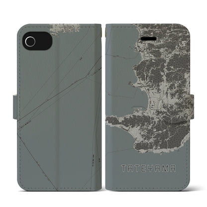 【館山2（千葉県）】地図柄iPhoneケース（手帳タイプ）モノトーン・iPhone SE（第3 / 第2世代） / 8 / 7 / 6s / 6 用