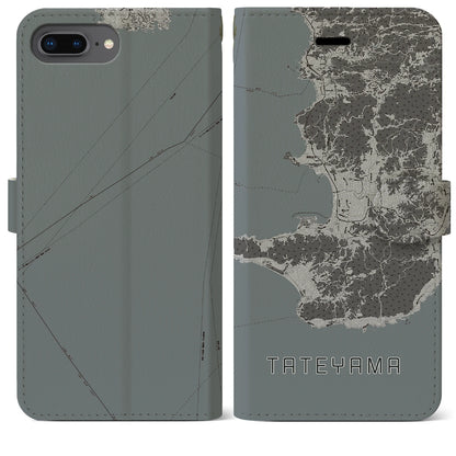 【館山2（千葉県）】地図柄iPhoneケース（手帳タイプ）モノトーン・iPhone 8Plus /7Plus / 6sPlus / 6Plus 用