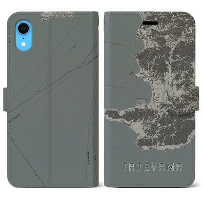 【館山2（千葉県）】地図柄iPhoneケース（手帳タイプ）モノトーン・iPhone XR 用