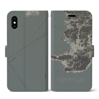 【館山2（千葉県）】地図柄iPhoneケース（手帳タイプ）モノトーン・iPhone XS / X 用