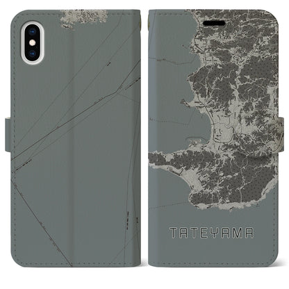 【館山2（千葉県）】地図柄iPhoneケース（手帳タイプ）モノトーン・iPhone XS Max 用