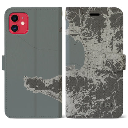 【館山（千葉県）】地図柄iPhoneケース（手帳タイプ）モノトーン・iPhone 11 用