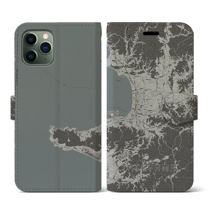 【館山（千葉県）】地図柄iPhoneケース（手帳タイプ）モノトーン・iPhone 11 Pro 用