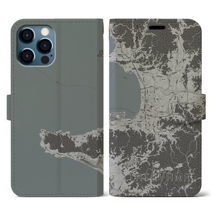 【館山（千葉県）】地図柄iPhoneケース（手帳タイプ）モノトーン・iPhone 12 / 12 Pro 用