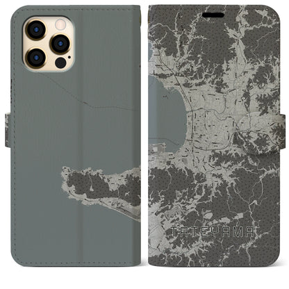 【館山（千葉県）】地図柄iPhoneケース（手帳タイプ）モノトーン・iPhone 12 Pro Max 用