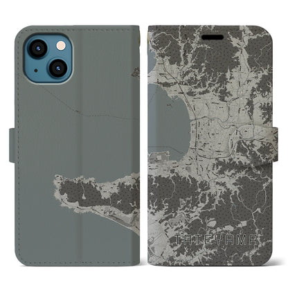 【館山（千葉県）】地図柄iPhoneケース（手帳タイプ）モノトーン・iPhone 13 用