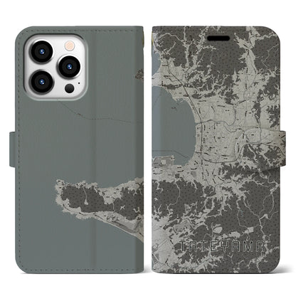 【館山（千葉県）】地図柄iPhoneケース（手帳タイプ）モノトーン・iPhone 13 Pro 用