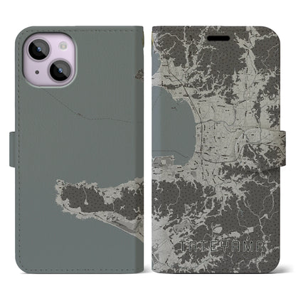 【館山（千葉県）】地図柄iPhoneケース（手帳タイプ）モノトーン・iPhone 14 用