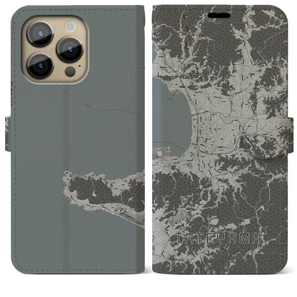 【館山（千葉県）】地図柄iPhoneケース（手帳タイプ）モノトーン・iPhone 14 Pro Max 用