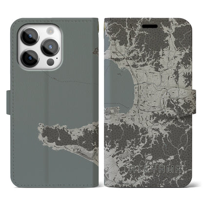 【館山（千葉県）】地図柄iPhoneケース（手帳タイプ）モノトーン・iPhone 14 Pro 用