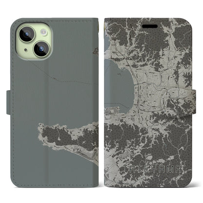 【館山（千葉県）】地図柄iPhoneケース（手帳タイプ）モノトーン・iPhone 15 用