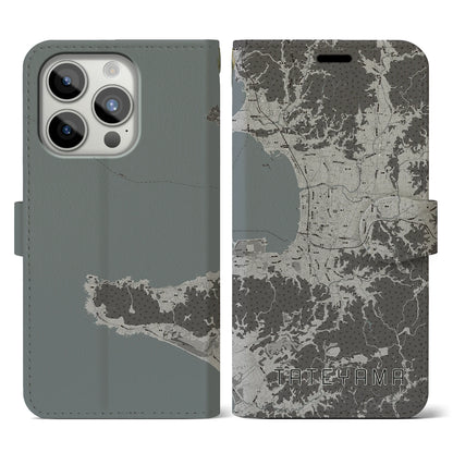 【館山（千葉県）】地図柄iPhoneケース（手帳タイプ）モノトーン・iPhone 15 Pro 用